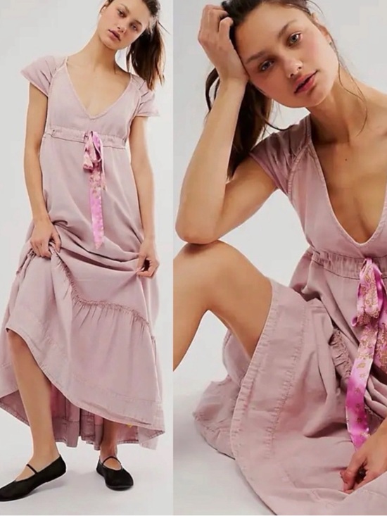 Free People Dresses & Skirts - Free People Pale Mauve Roucha Denim Maxi